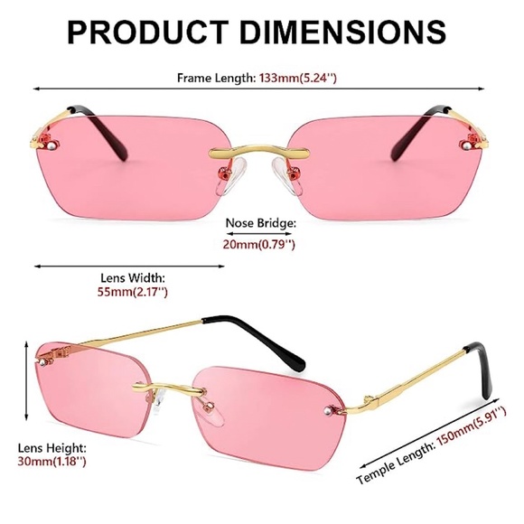Women's Pink Tint Gold Frame Y2K UV Protection Fashion Rectangle Sunglasses - Picture 4 of 6
